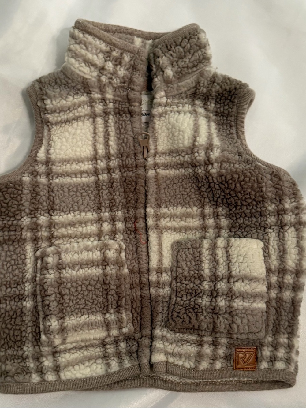 Rachel Zoe Taupe and Cream Sherpa Plaid Vest 6-9 mo